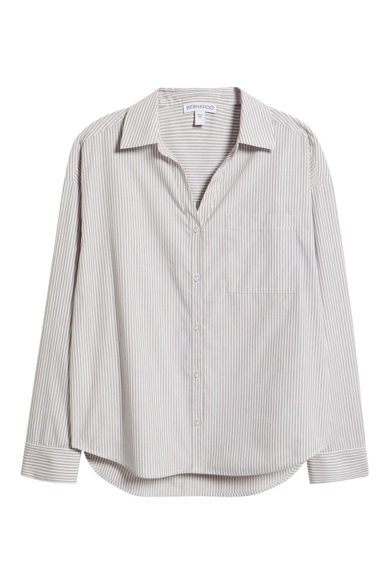 Stripe Button-Up Shirt, Alternate, color, TAUPE/IVORY