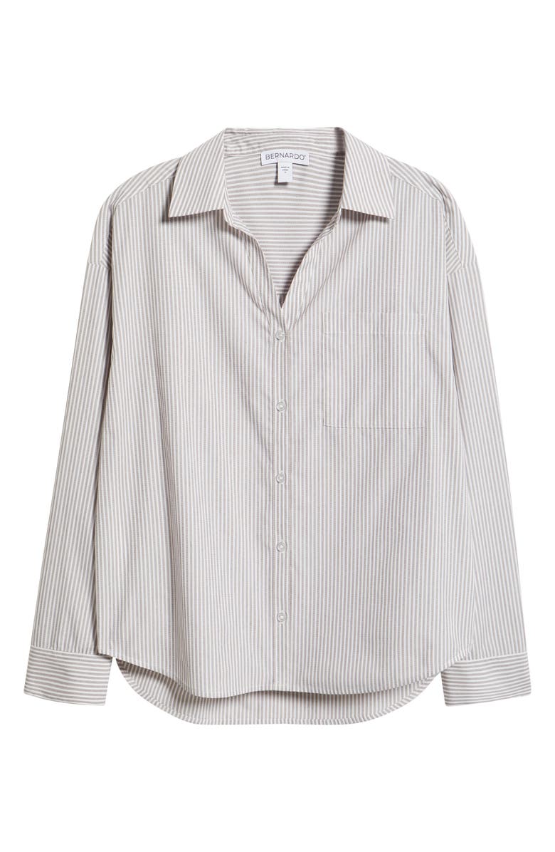 Bernardo Stripe Button-Up Shirt, Alternate, color, Taupe/ Ivory