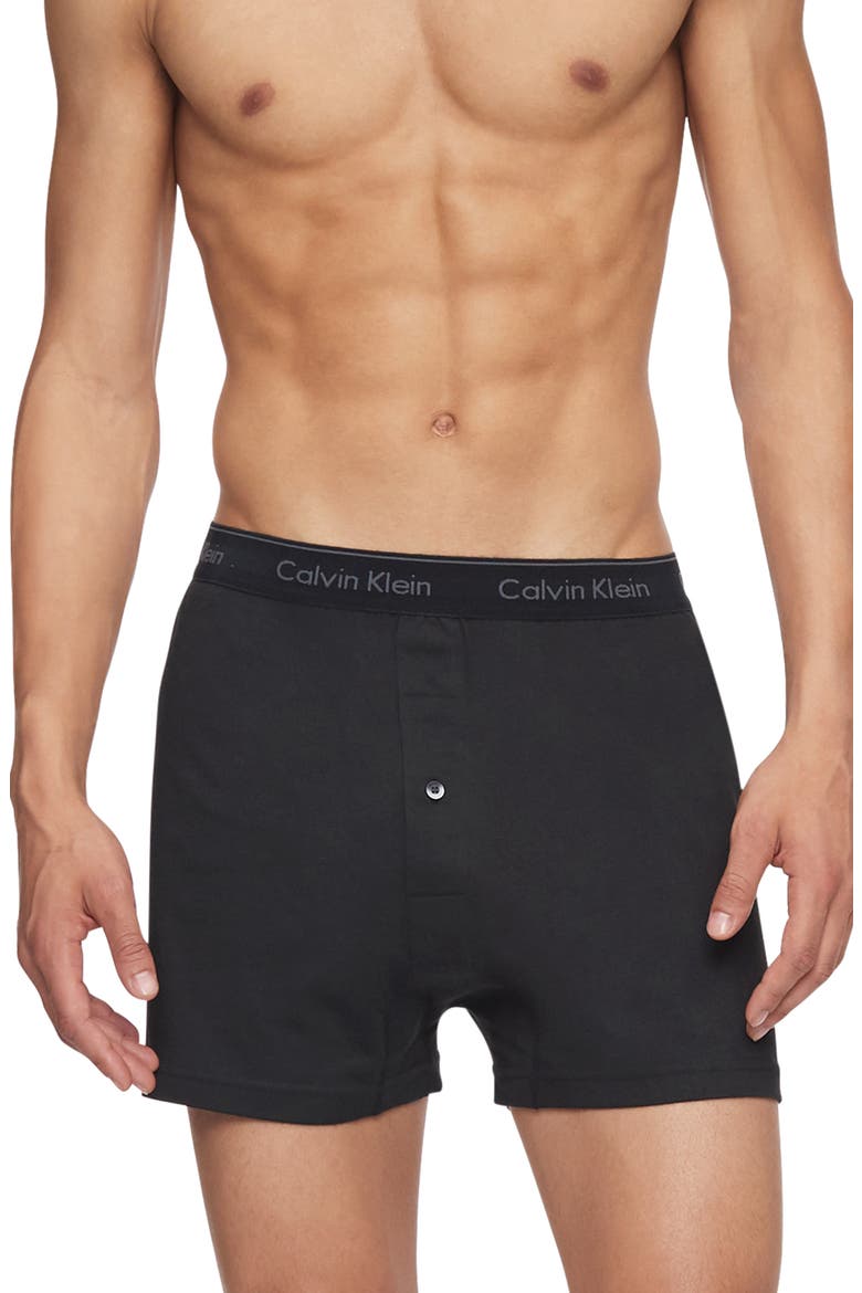3-Pack Knit Cotton Boxers, Alternate, color, BLACK