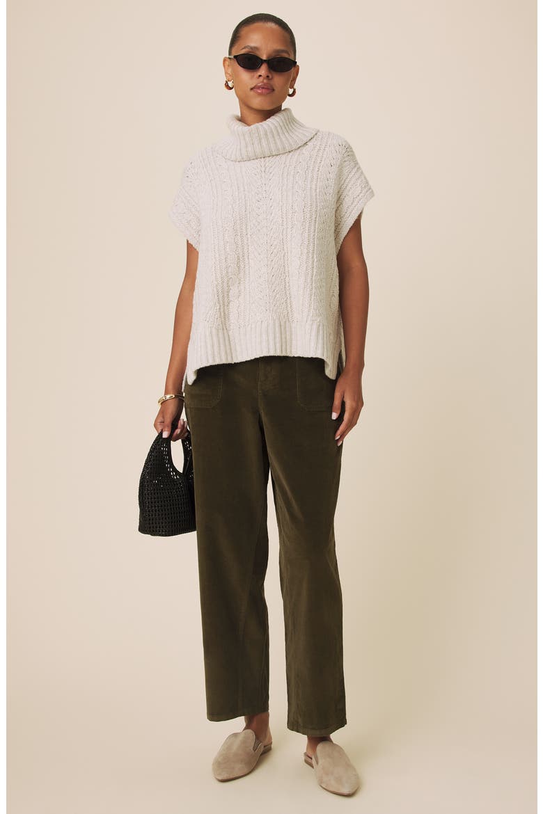 Rosalina Cable Stitch Short Sleeve Turtleneck Sweater, Alternate, color, WHITE OAT HEATHER