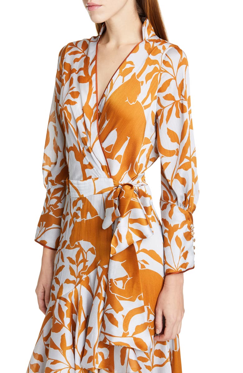 Johanna Ortiz Jaguar Silhouette Asymmetrical Georgette Wrap Dress, Alternate, color, 