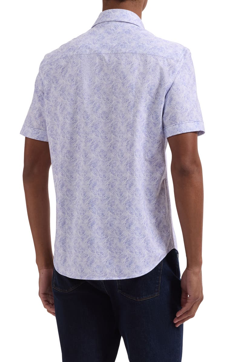 Bugatchi Miles OoohCotton<sup>®</sup> Tropical Leaf Print Short Sleeve Button-Up Shirt, Alternate, color, Lilac