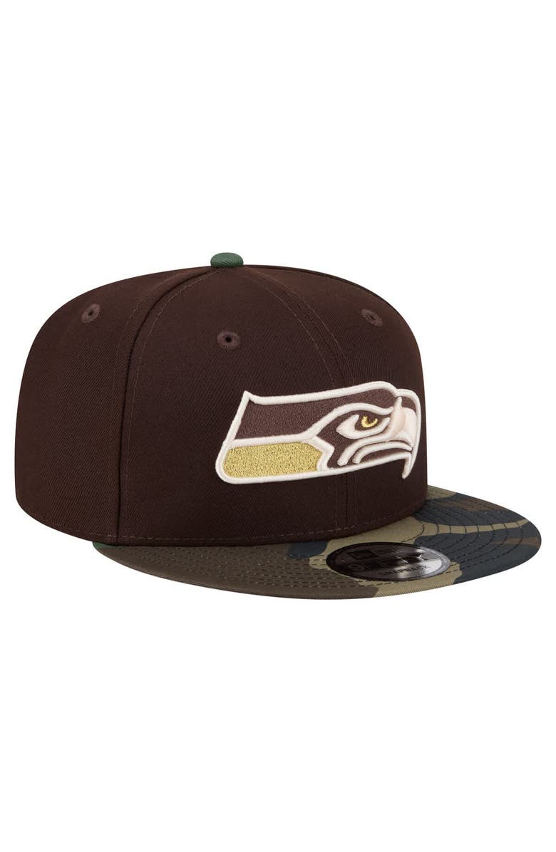 New Era Men's New Era  Dark Brown Seattle Seahawks Burnt Wood Camo 9FIFTY Snapback Hat, Alternate, color, Dark Brown