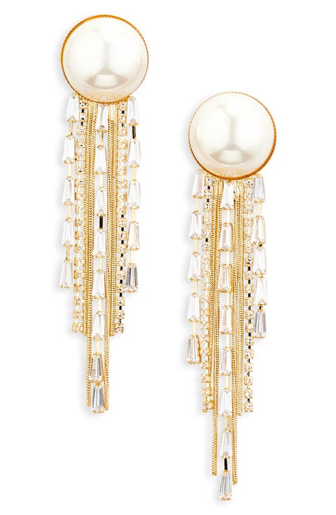 Faux Pearl & Crystal Fringe Drop Earrings