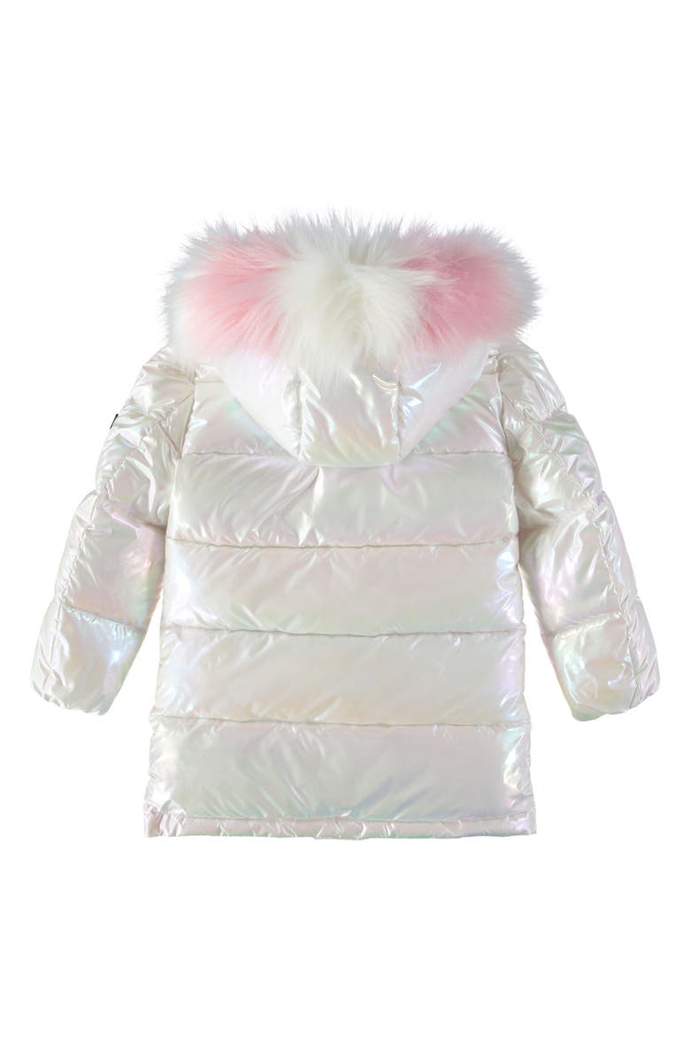 Sam Edelman Kids' Iridescent Faux Fur Trim Long Puffer Jacket, Alternate, color, White