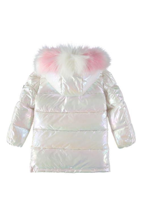 Sam Edelman Kids' Iridescent Faux Fur Hooded Puffer Jacket In White