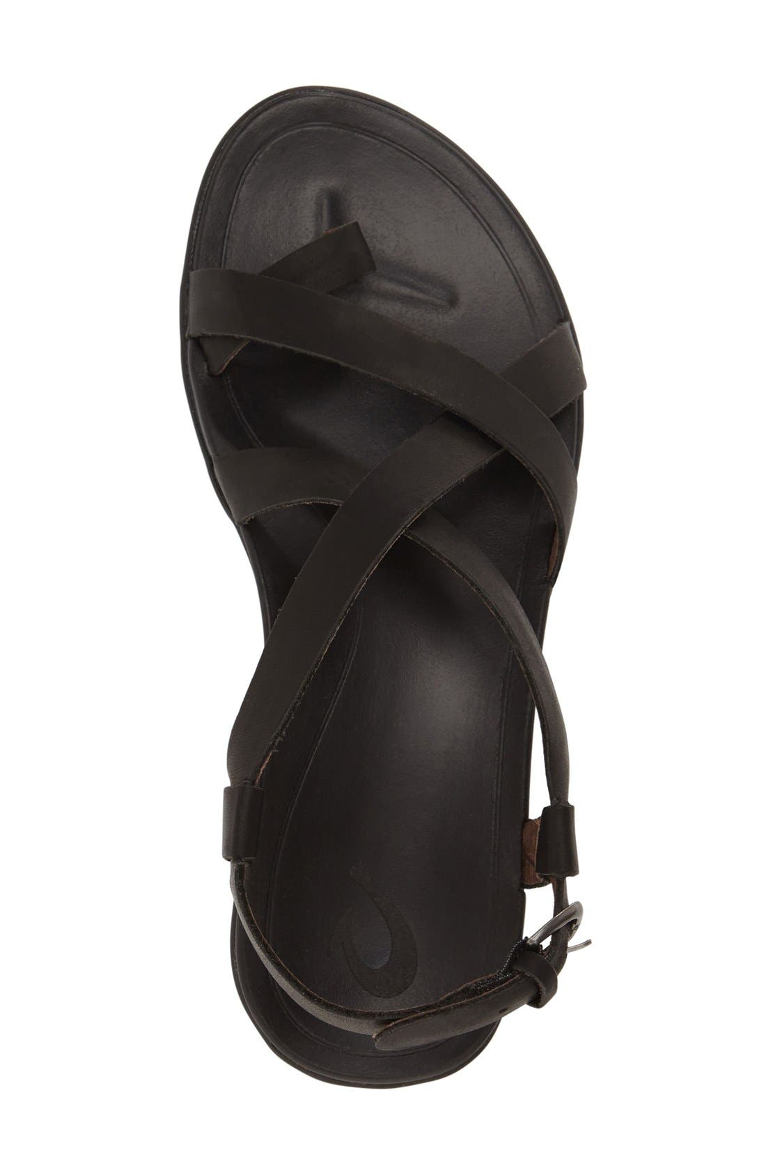 OluKai 
Upena
 Flat Sandal, Alternate, color, Black Leather