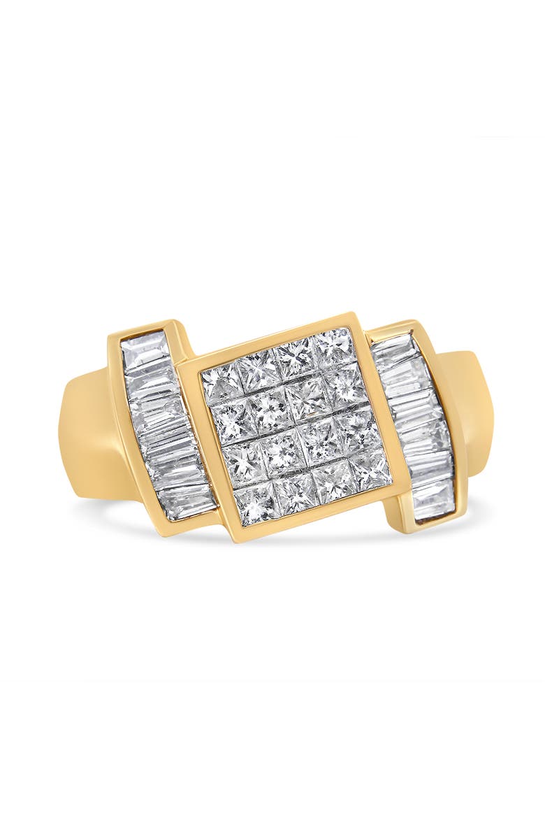 14K Yellow Gold 1 5/8 Cttw Invisible-Set Princess and Baguette Diamond Cocktail Band Ring, Main, color, Yellow Gold