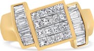 Haus of Brilliance 14K Yellow Gold 1 5/8 Cttw Invisible-Set Princess and Baguette Diamond Cocktail Band Ring