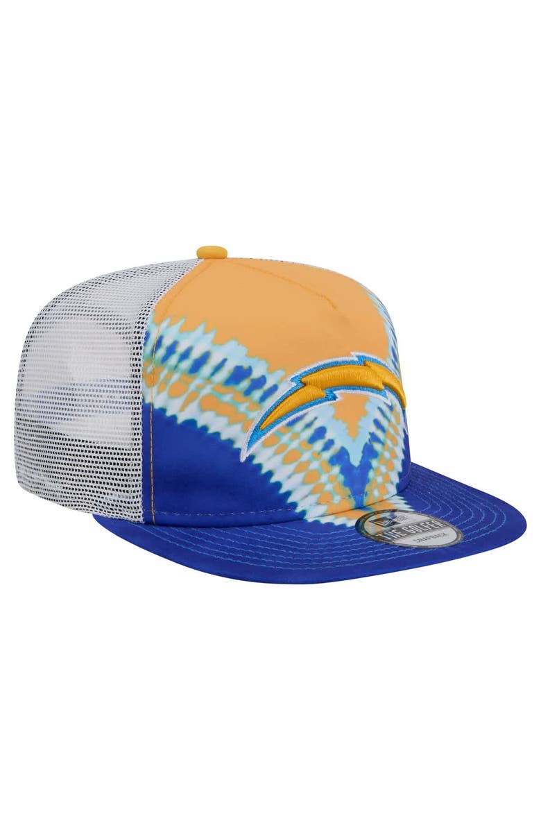 New Era Men's New Era Gold/Blue Los Angeles Chargers Throwback Dye Golfer Snapback Hat, Alternate, color, Gold