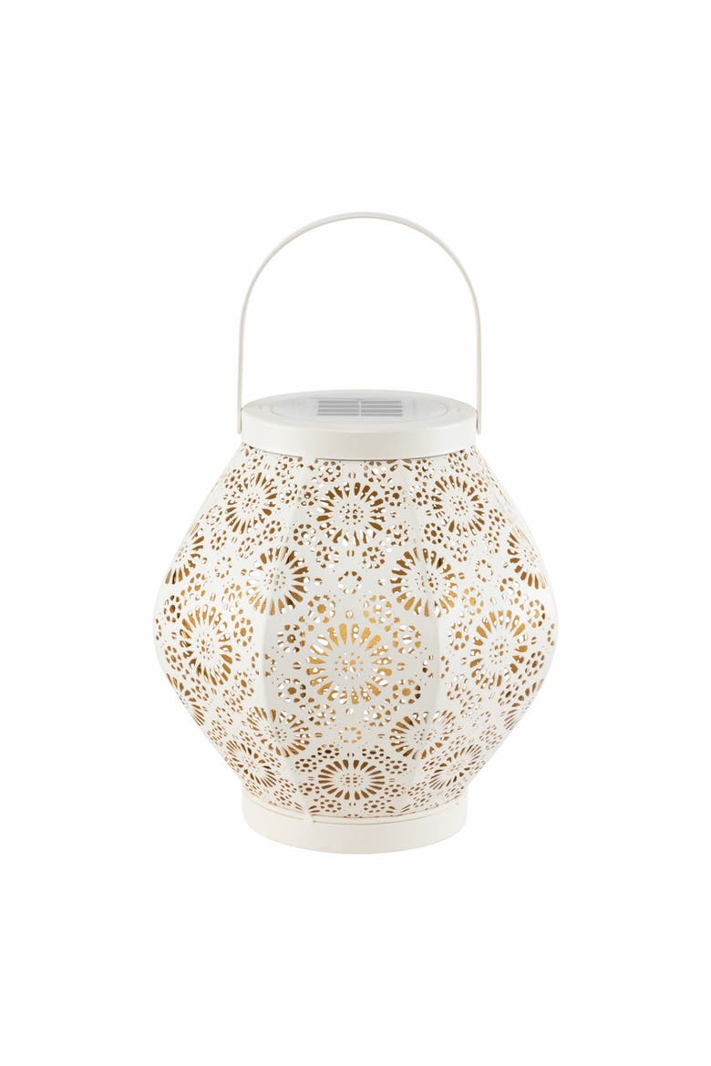 Daisy Punched Metal Solar Lantern, Alternate, color, White