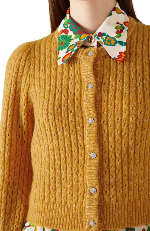 Lk Bennett Nora Pointelle Crop Cardigan In Yellow