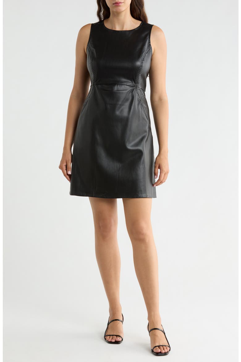 Faux Leather Shift Dress, Main, color, BLACK-BLACK