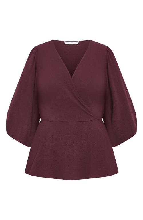 City Chic Celina Wrap Top In Burgundy