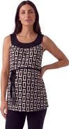 24seven Comfort Apparel Maternity Essential Geometric Print Scoop Neck Sleeveless Waist Tie Top
