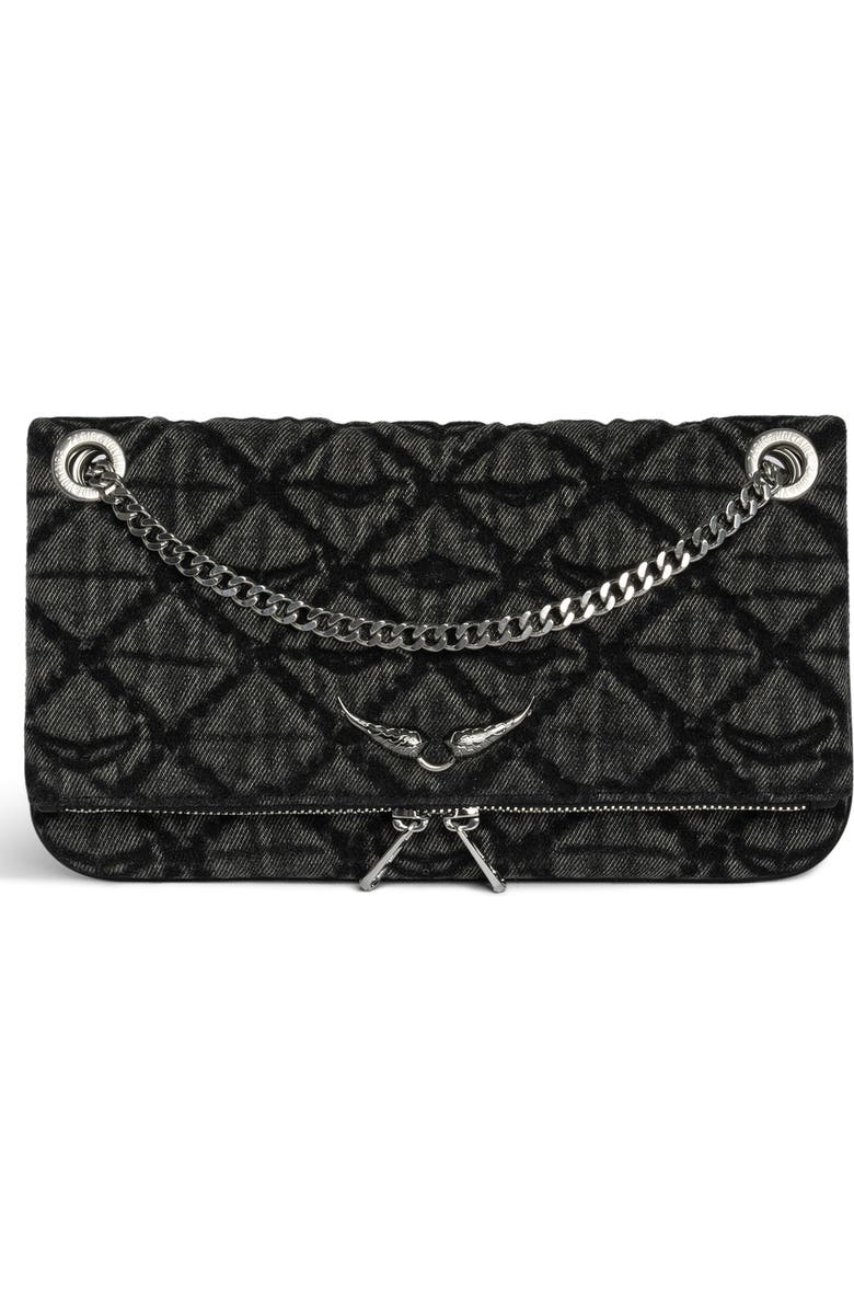 Zadig & Voltaire Rock II Diamond Quilted Monogram Denim Crossbody Bag, Main, color, Road
