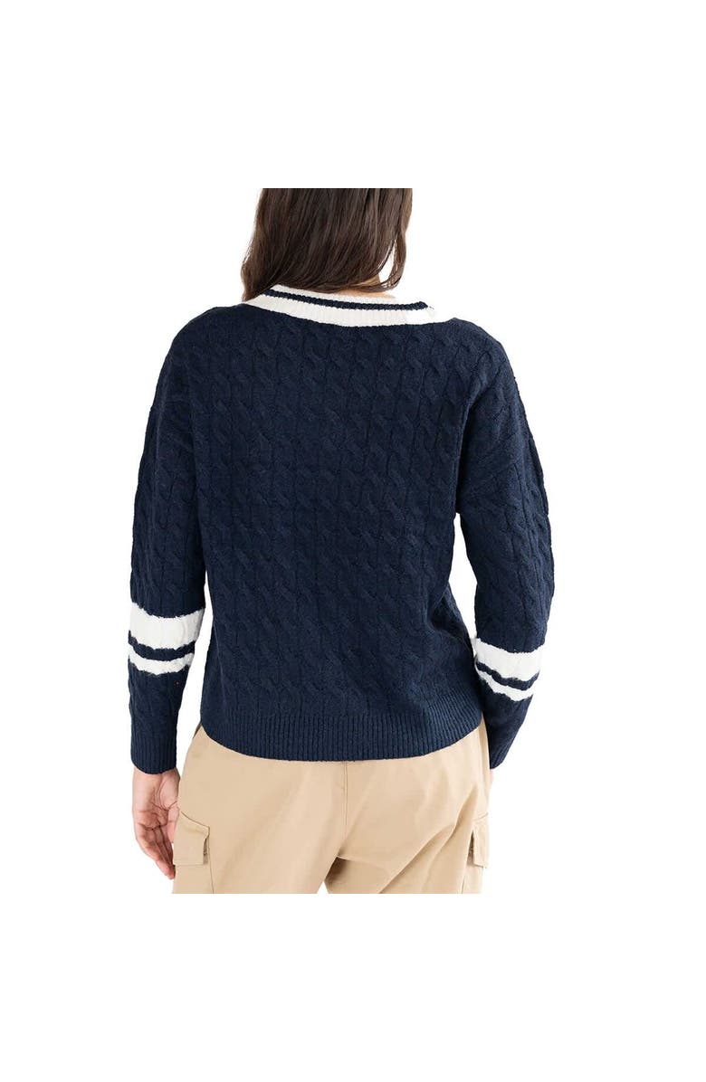 LUSSO Women's Lusso Navy Penn State Nittany Lions Stella Cable Knit V-Neck Pullover Sweater, Alternate, color,