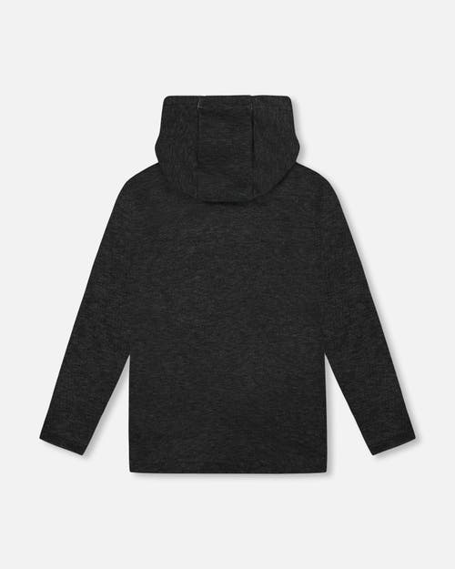 Deux Par Deux Long Sleeve Super Soft Brushed Jersey Hooded Sweatshirt In Black
