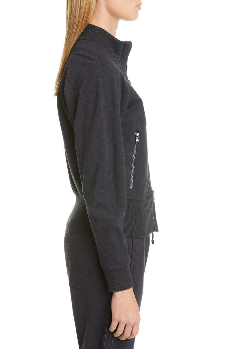 Brunello Cucinelli Monili Inset Zip Front Cotton Sweatshirt, Alternate, color, 