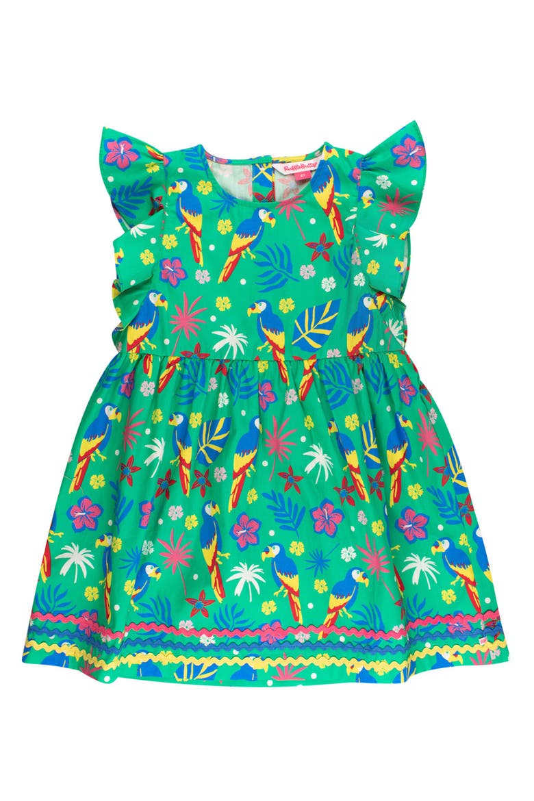 Woven Butterfly Sleeve Bow Dress, Main, color, Parrot Palms
