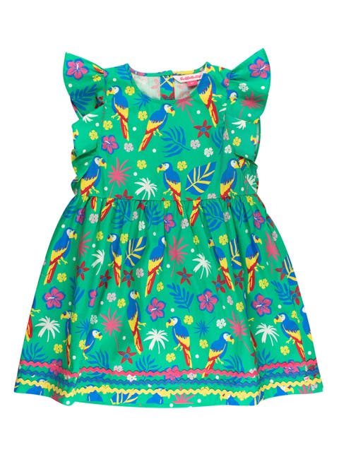 Woven Butterfly Sleeve Bow Dress