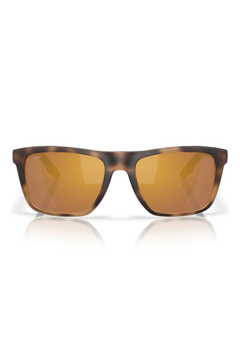 Mainsail 55mm Mirrored Polarized Rectangular Sunglasses, Main, color, MATTE TORTOISE/ GOLD 580G