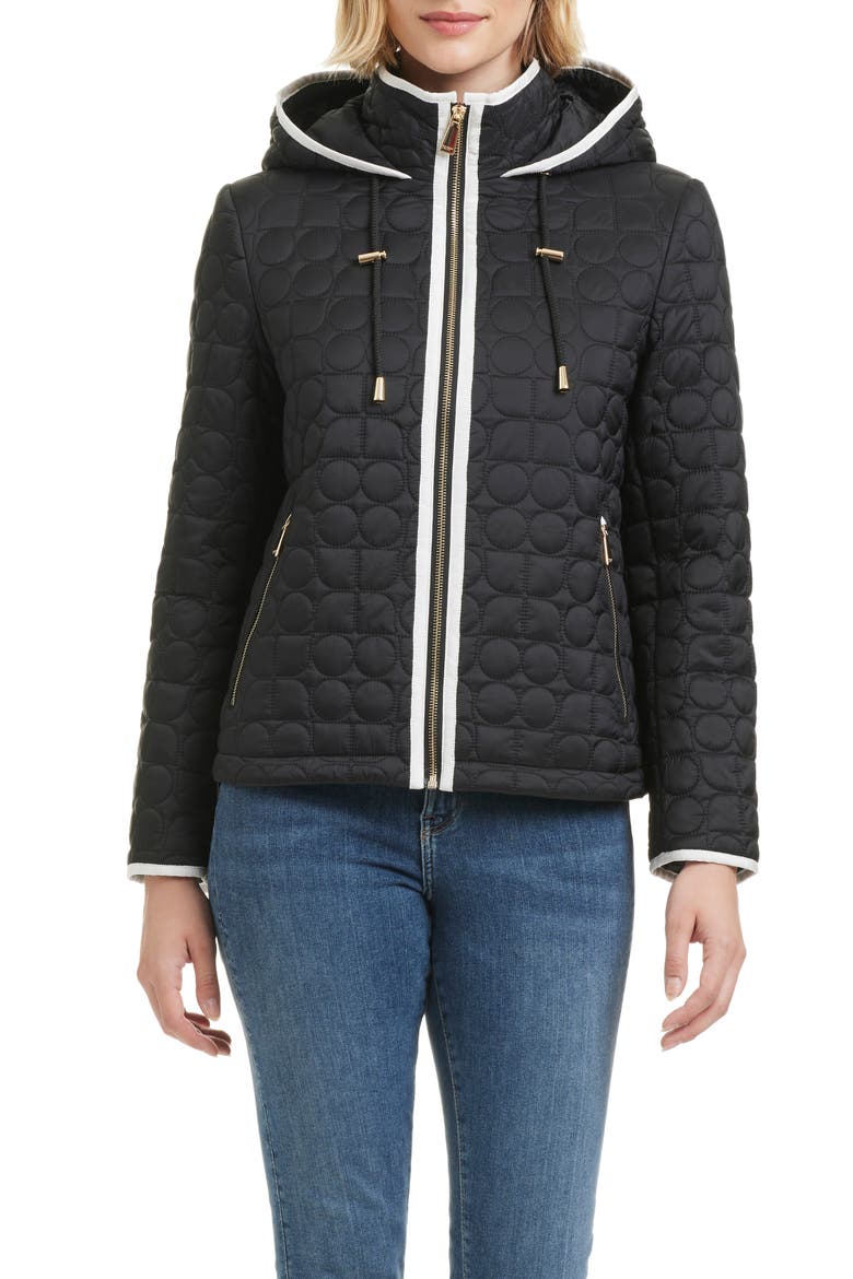 water resistant hooded quilted jacket, Main, color, BLACK