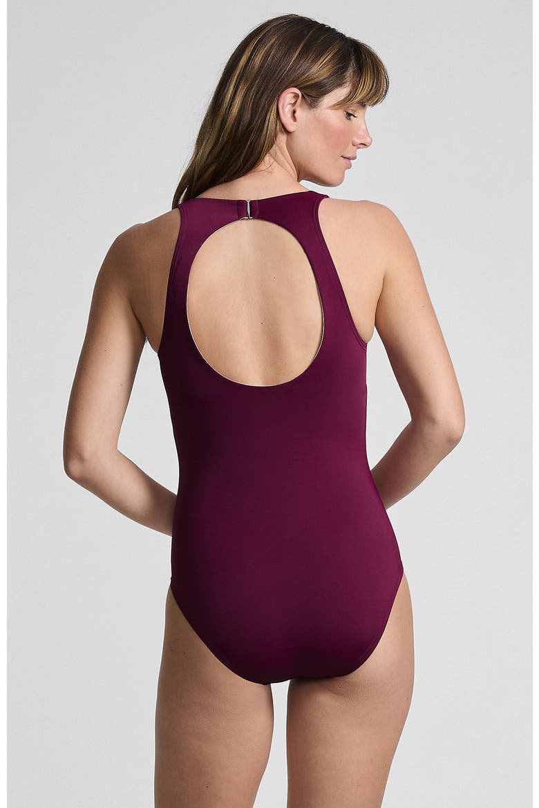 Tugless High Neck Portrait Back One Piece Swimsuit, Alternate, color, Berry