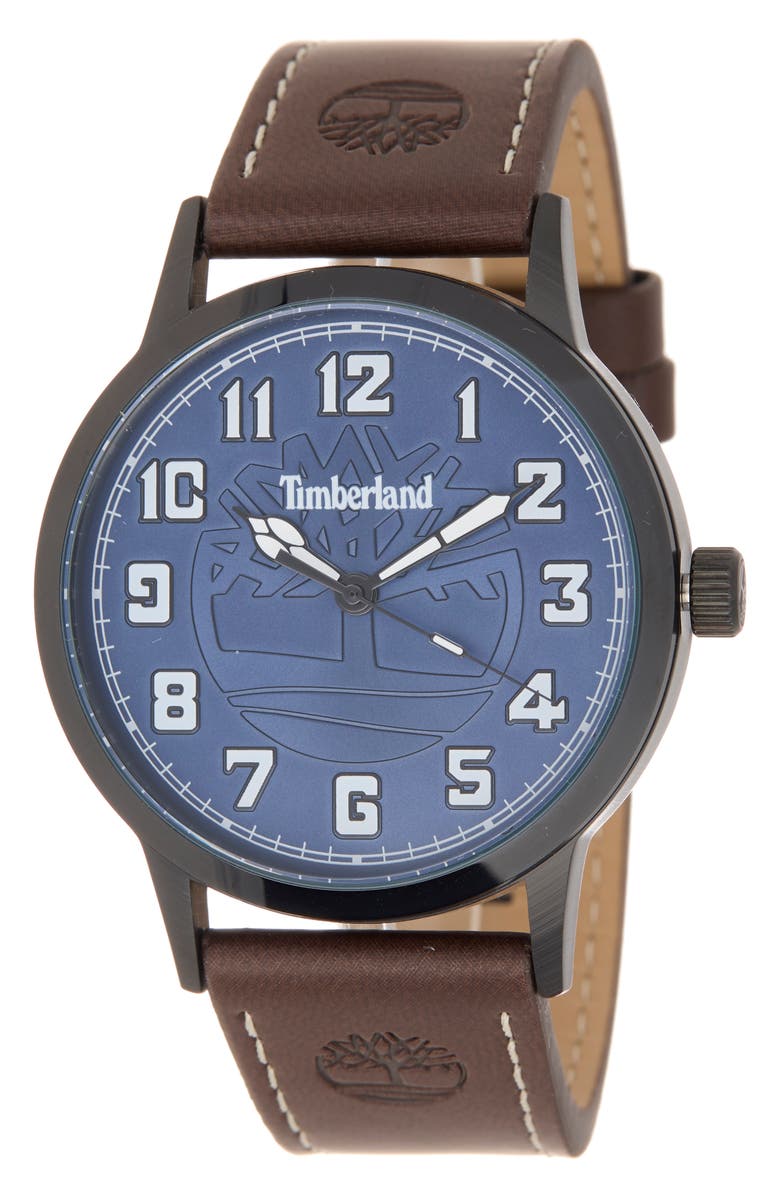 Timberland Classic Quartz Leather Strap Watch, 43mm, Main, color, Brown