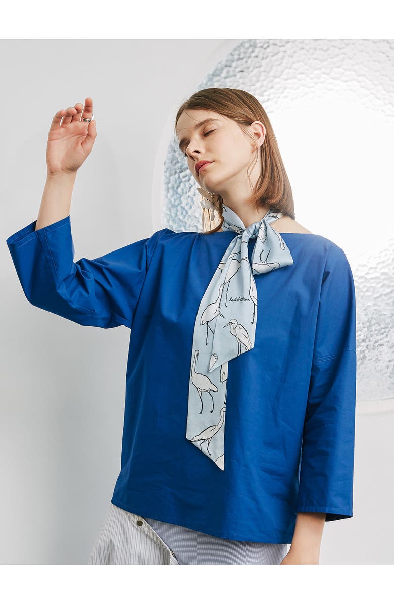 Lost Pattern "Little Egret" Silk Neck Bow Scarf, Alternate, color, Light Blue
