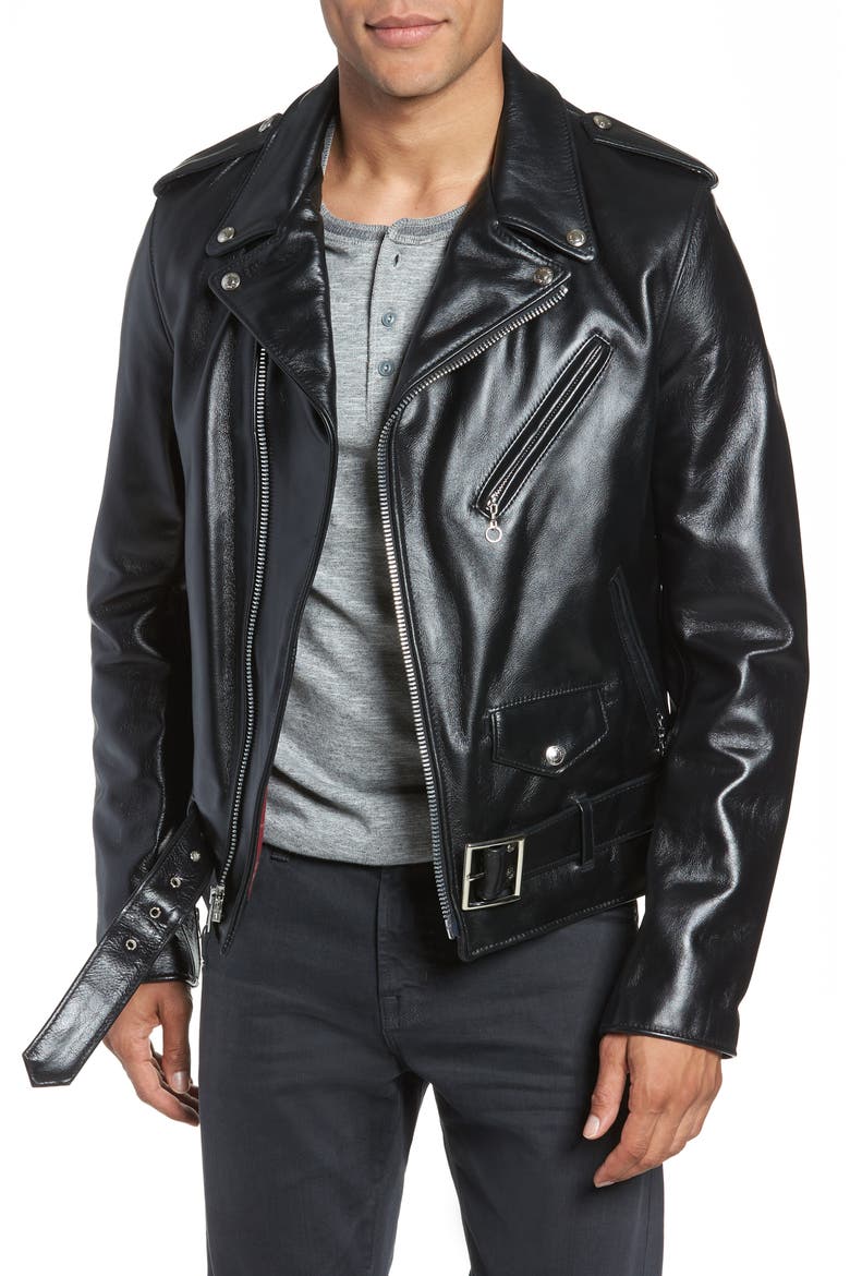 Waxy Cowhide Leather Motorcycle Jacket, Main, color, BLACK