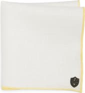 CLIFTON WILSON White Linen Pocket Square with Yellow Trim