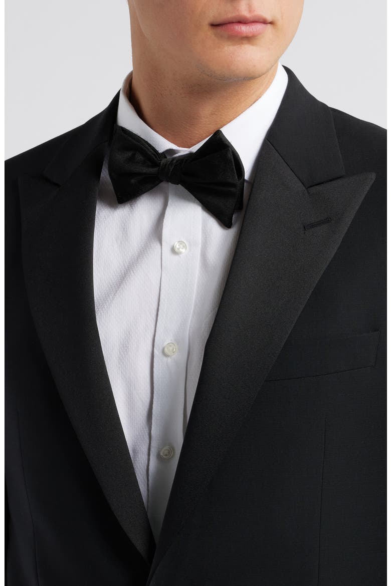 Elwood Contemporary Fit Black Wool Peak Lapel Tuxedo, Alternate, color, BLACK