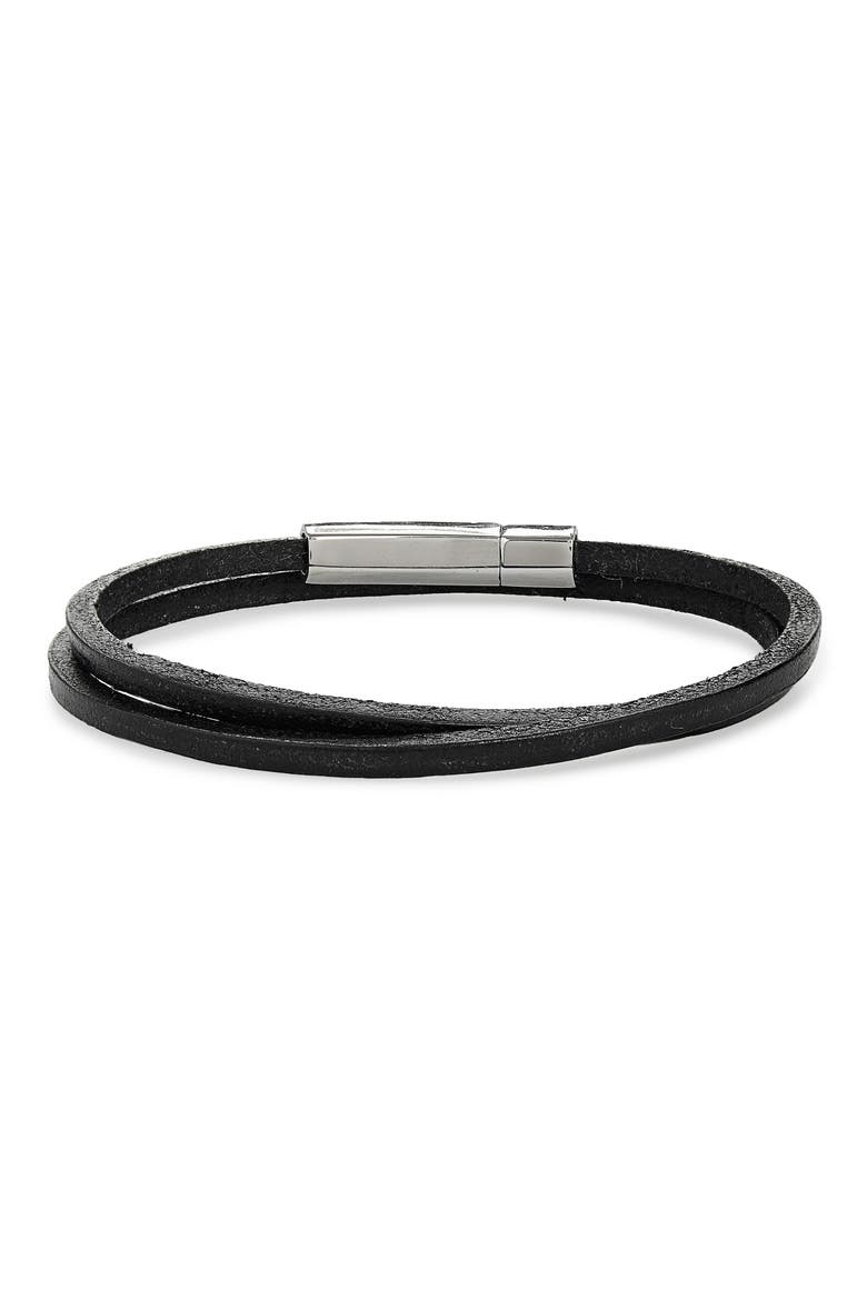 Leather Wrap Bracelet, Main, color, BLACK
