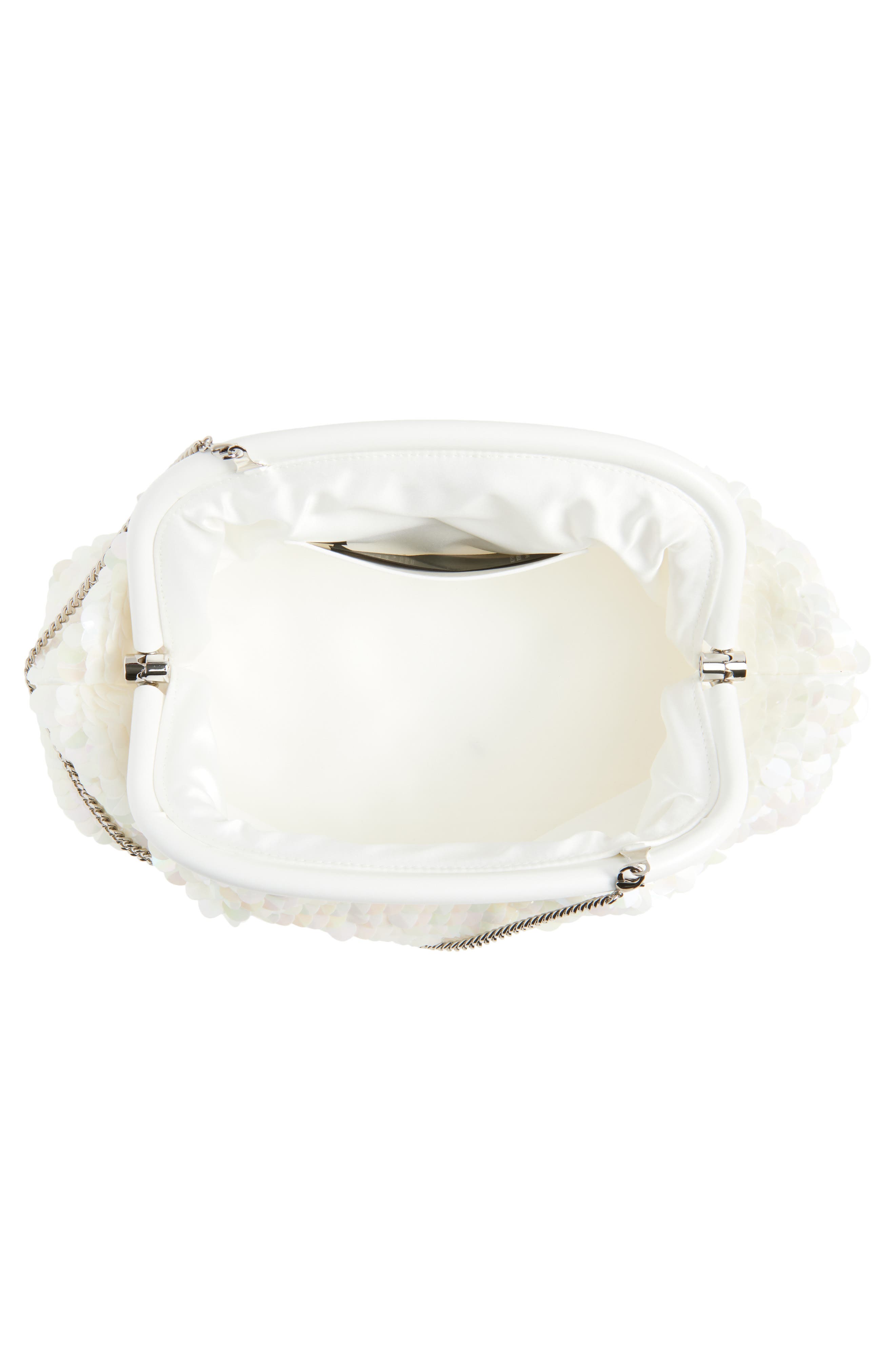 Stella McCartney Oversize Falabella Padded Soft Paillette Clutch with Chain, Alternate, color, White