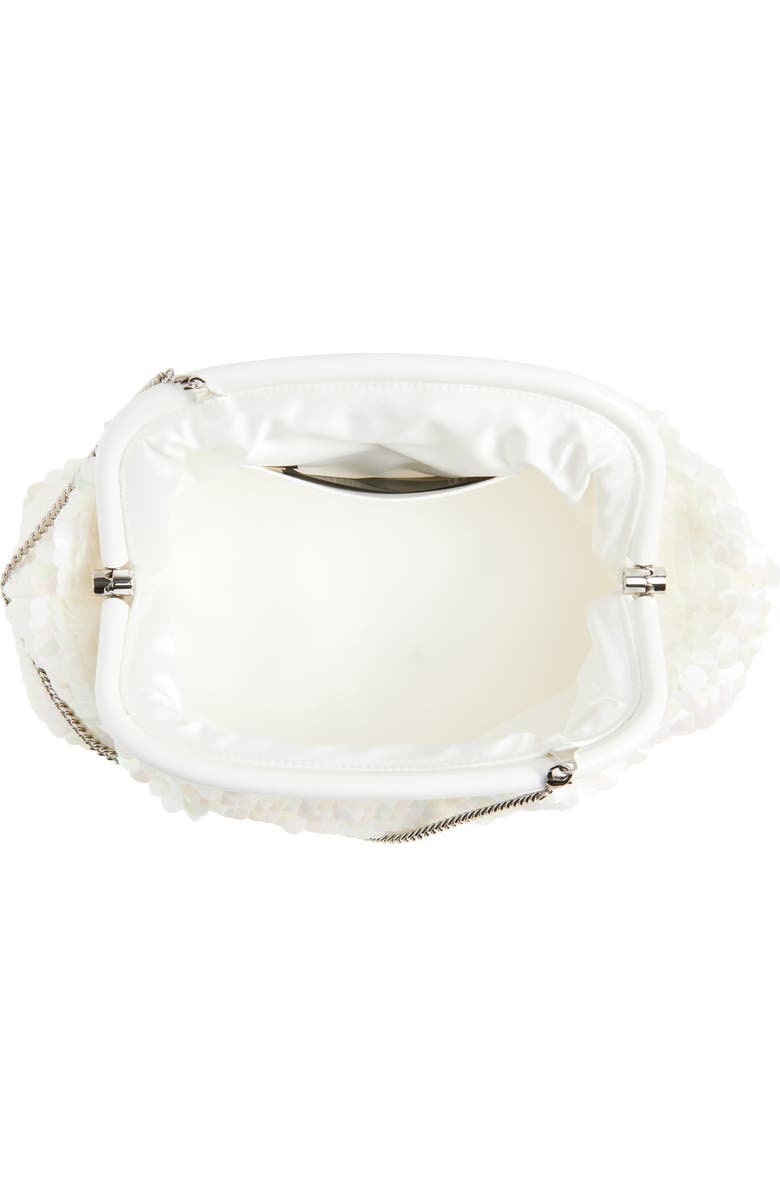 Stella McCartney Oversize Falabella Padded Soft Paillette Clutch with Chain, Alternate, color, White