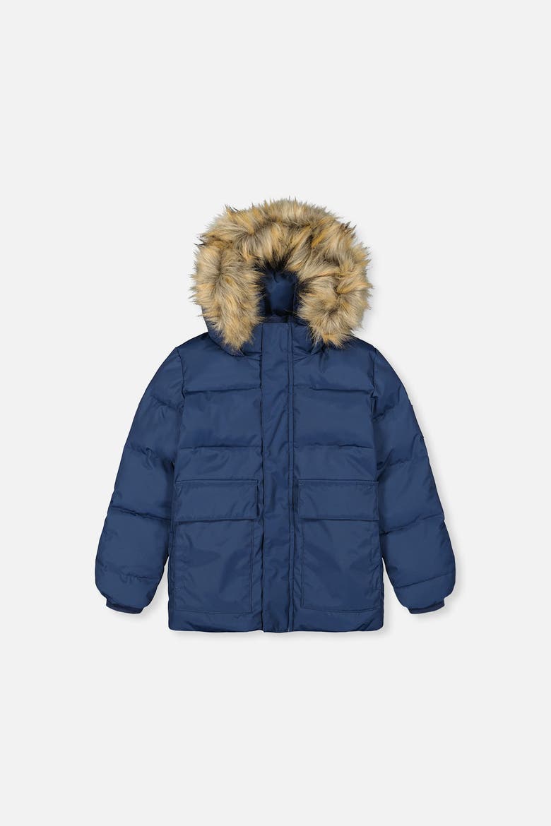Faux-Fur Hood Insulated Fleece-Lined Winter Jacket, Main, color, Dark Blue