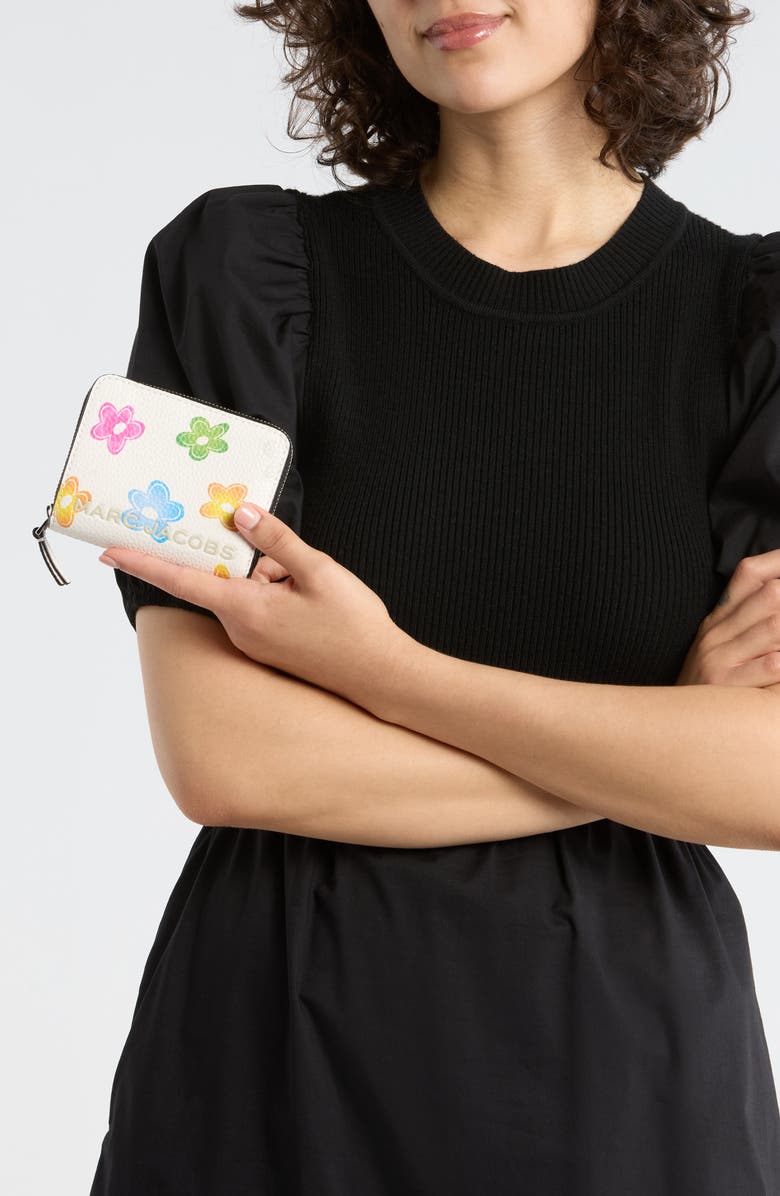 Marc Jacobs Mini Compact Leather Wallet, Alternate, color, White Multi