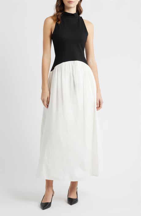French Connection Mixed Media Ponte & Poplin Maxi Dress