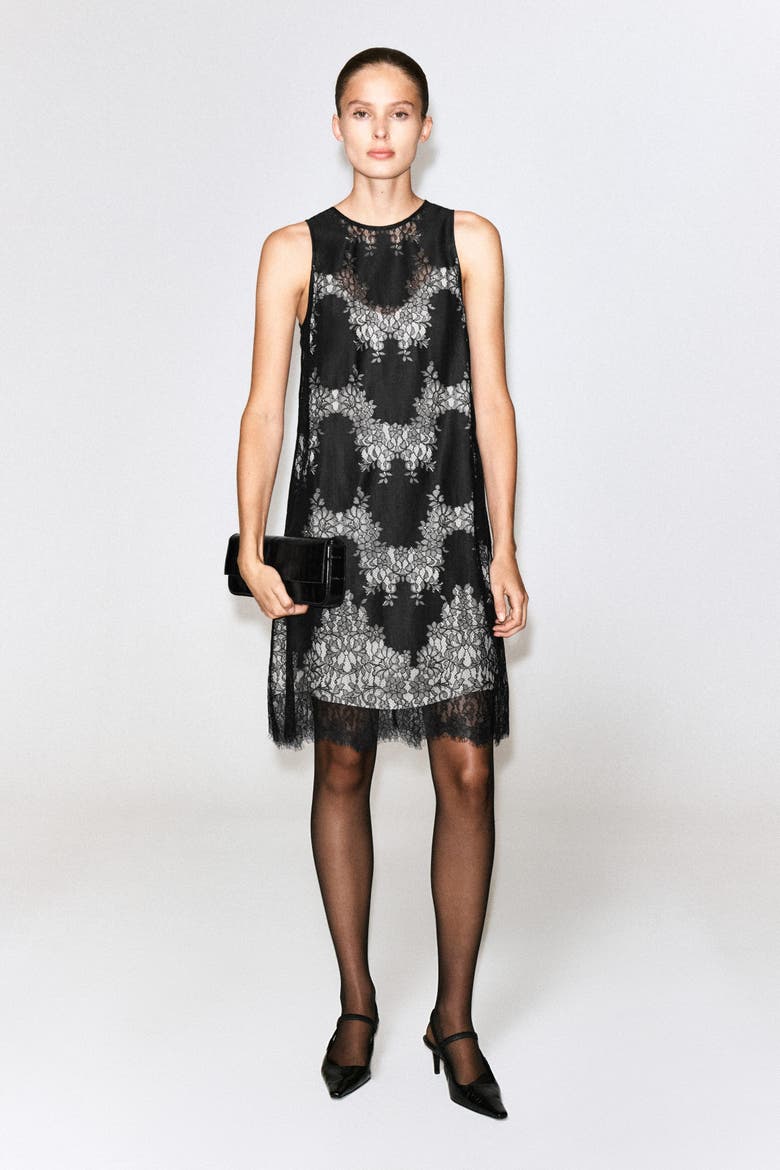 Sleeveless Lace Midi Dress, Alternate, color, BLACK
