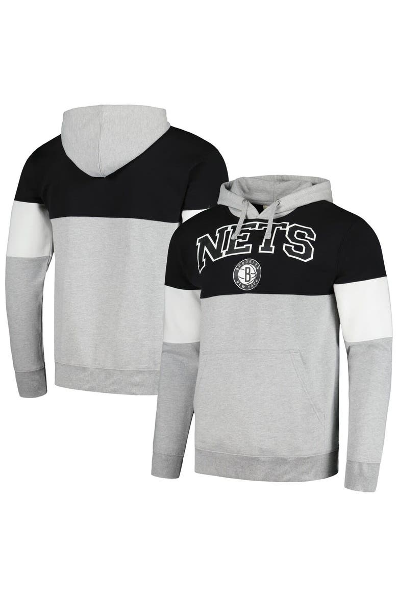 Men's Fanatics Branded Black Brooklyn Nets Contrast Pieced Pullover Hoodie, Main, color, Black