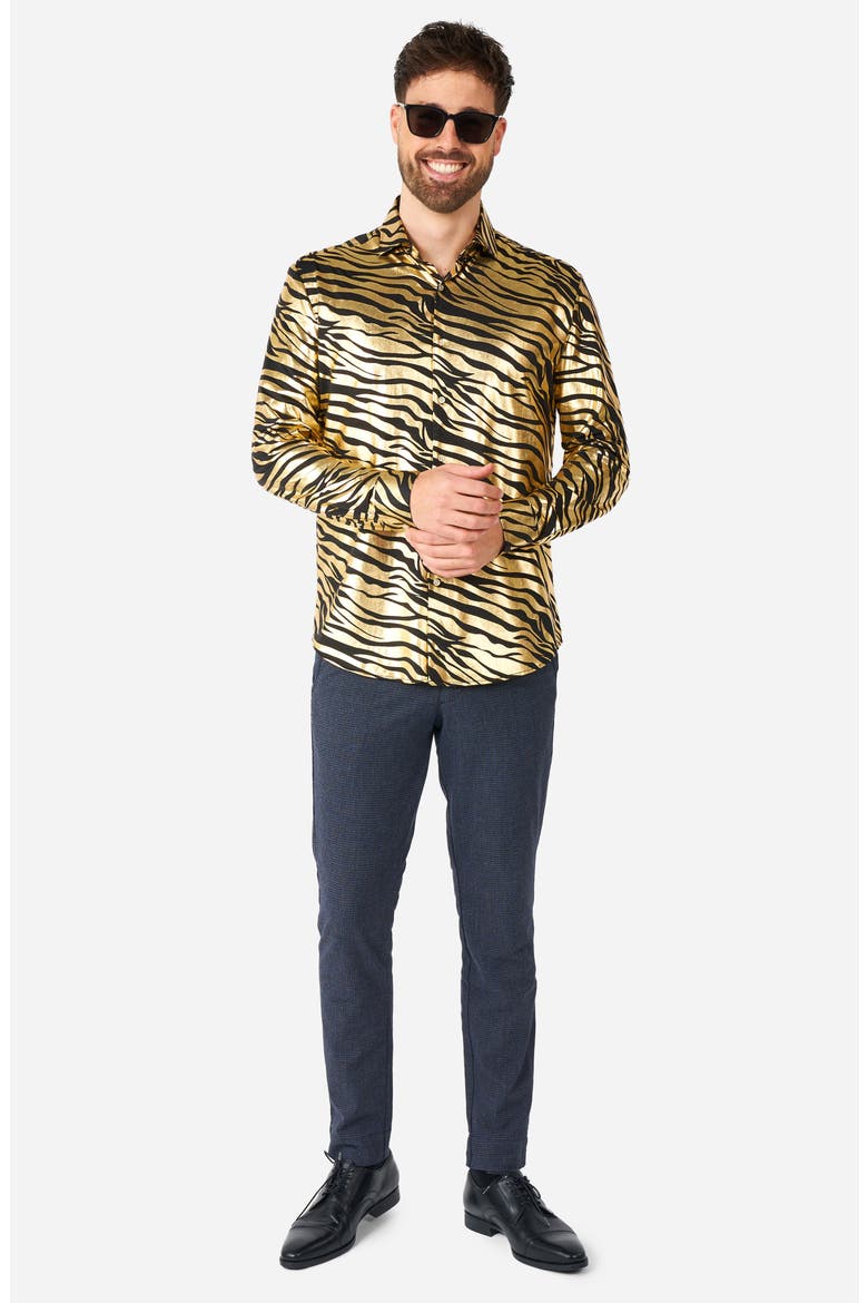 Tiger Shiner Modern Tailored Fit Button-Up Shirt, Alternate, color, GOLD