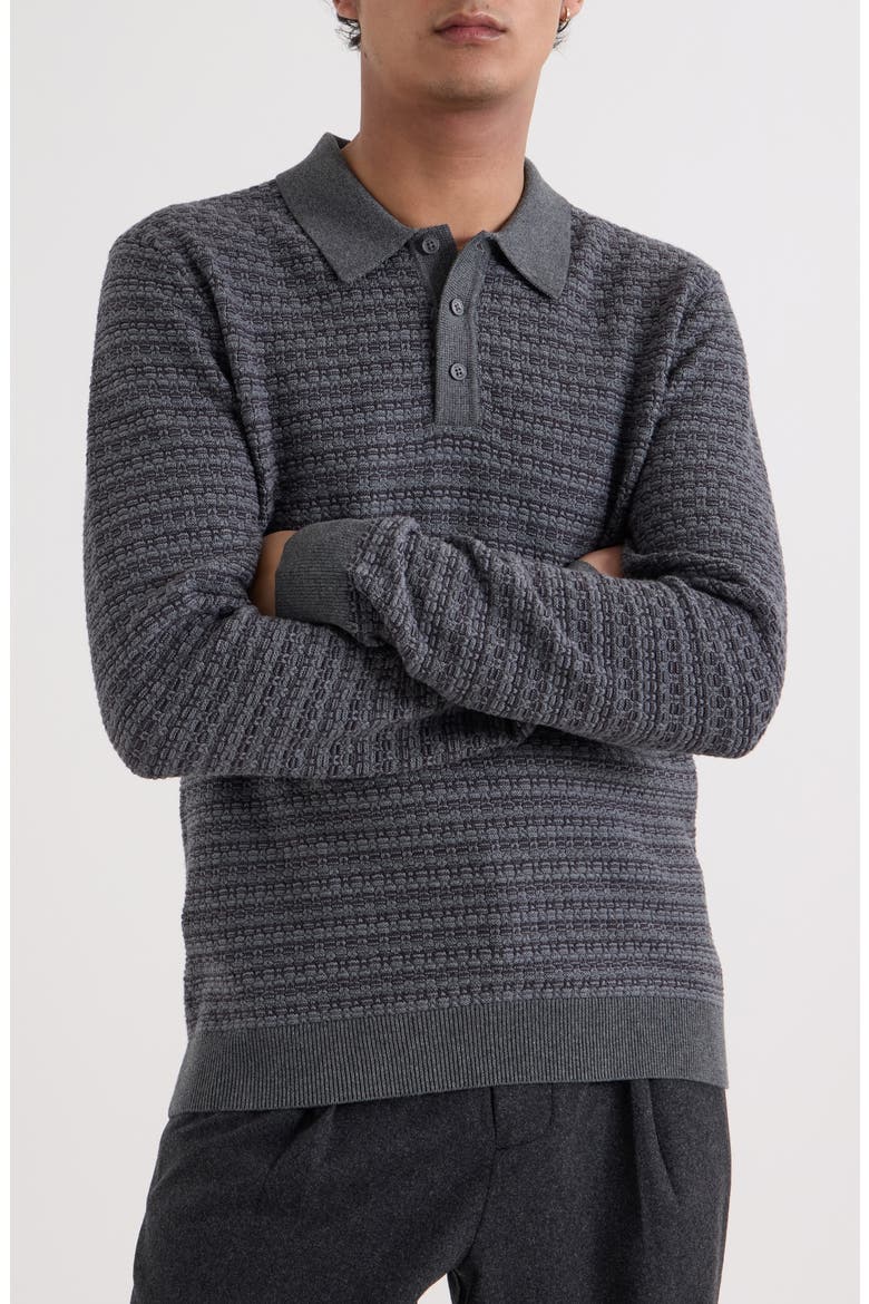 Oban Geometric Cotton Long Sleeve Polo, Main, color, GREY