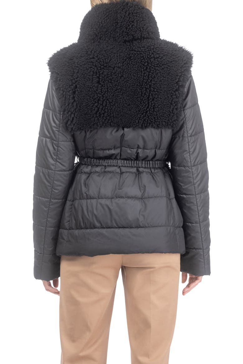 Genuine Shearling Jacket with Quilted Sleeves and Back, Belt, Alternate, color, Black