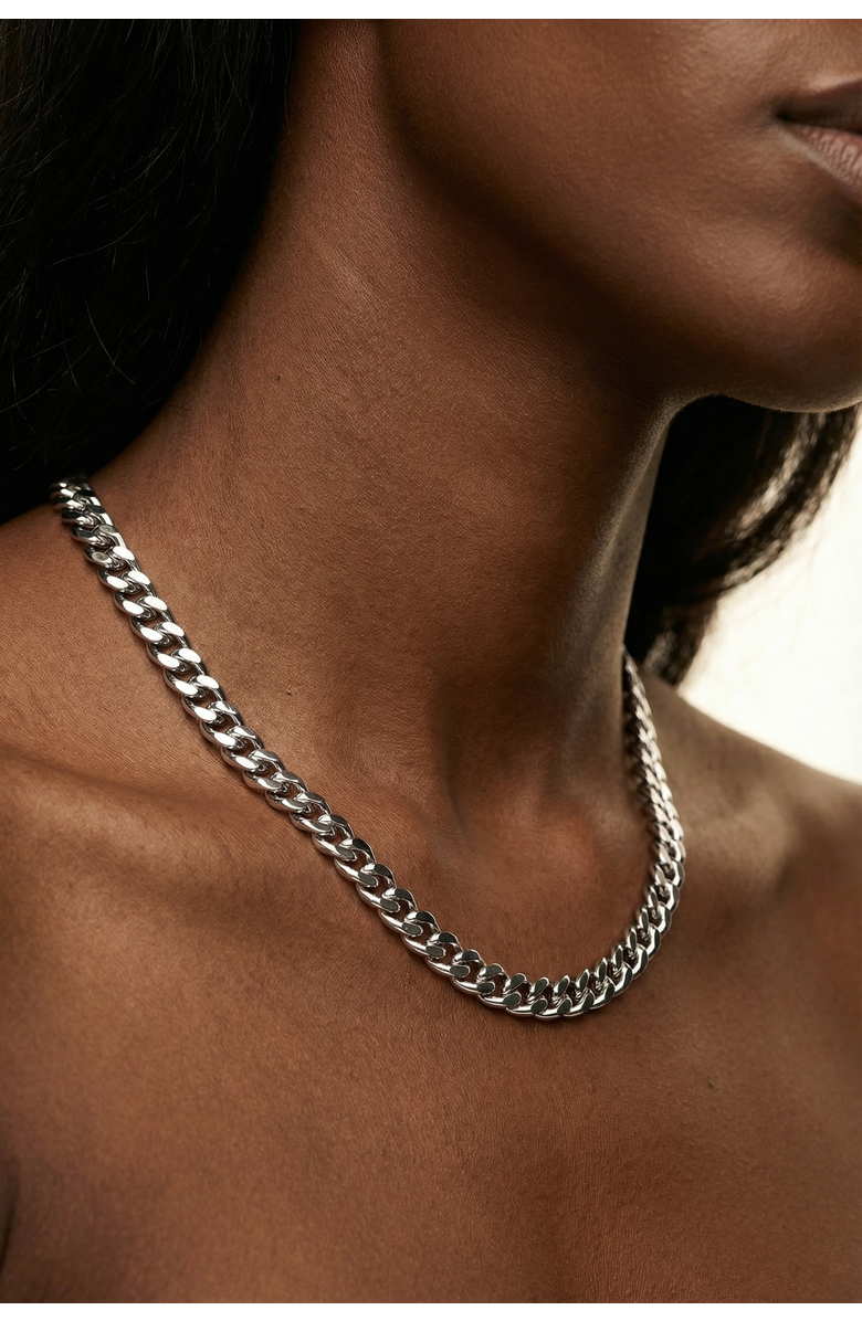 Joey Baby Cuban Link Chain Silver Necklace And Freshwater Pearl Drop Earring Set, Alternate, color, Silver