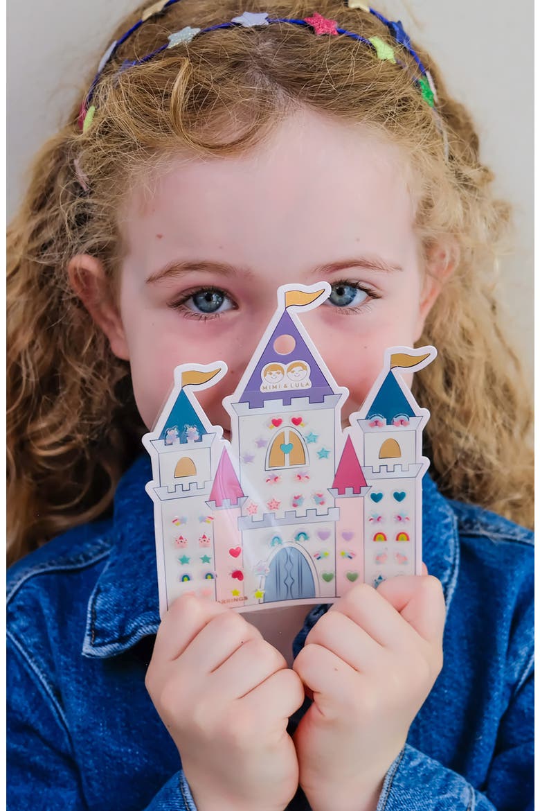 Kids' 25-Pack Rainbow Castle Stick-On Earrings, Alternate, color, PINK