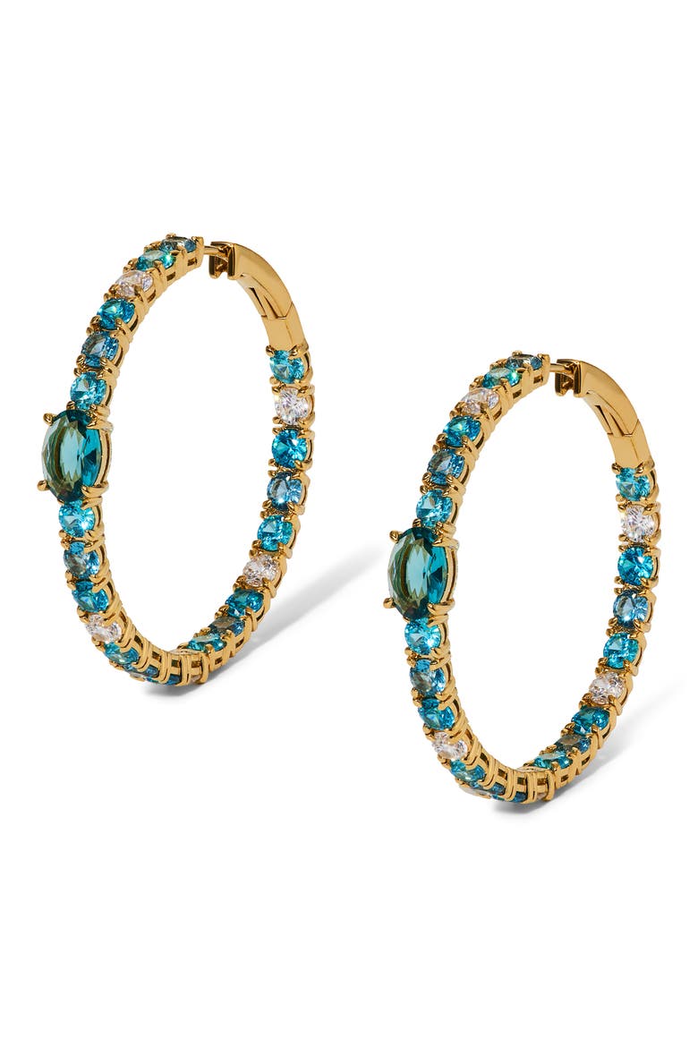 Stellar Ombré Crystal Hoop Earrings, Main, color, GOLD