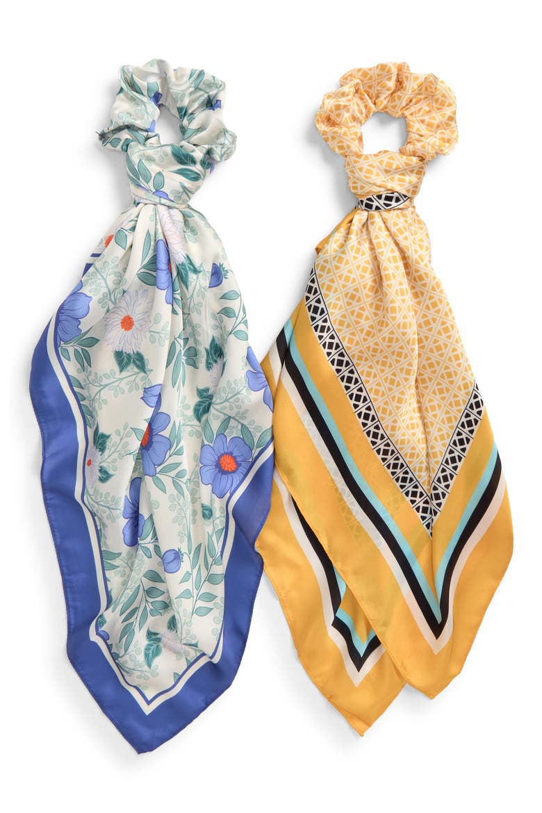 4-Piece Scrunchie & Square Scarf Set, Alternate, color, YELLOW COMBO