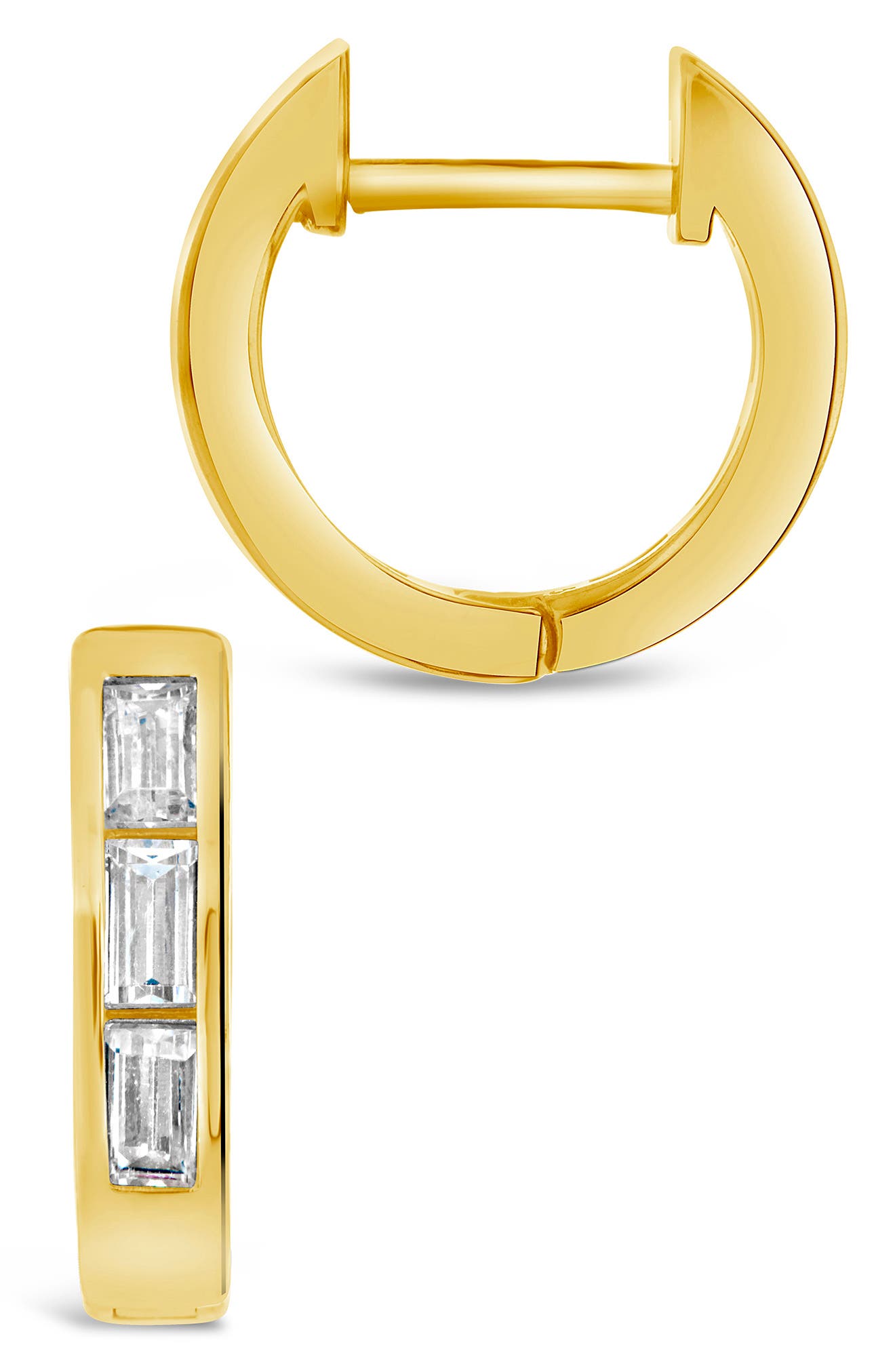 Sterling Forever 14K Yellow Gold Plated Sterling Silver Baguette CZ Huggie Hoop Earrings