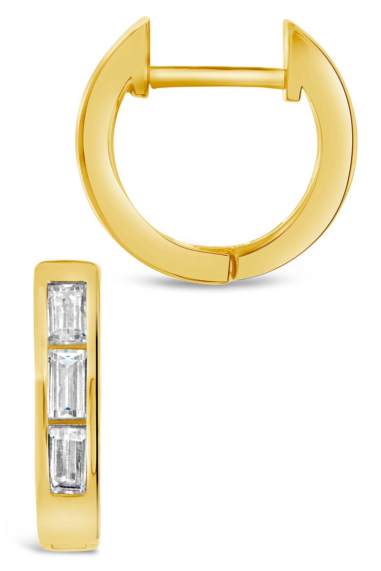 14K Yellow Gold Plated Sterling Silver Baguette CZ Huggie Hoop Earrings, Main, color, GOLD